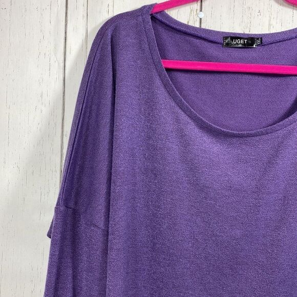 Uget Womens Plus Lightweight Oversized Batwing Sleeve Knit Purple Pullover Top - Picture 3 of 11